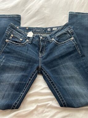 Miss Me Dark Blue Bootcut Jeans with Contrast Stitching